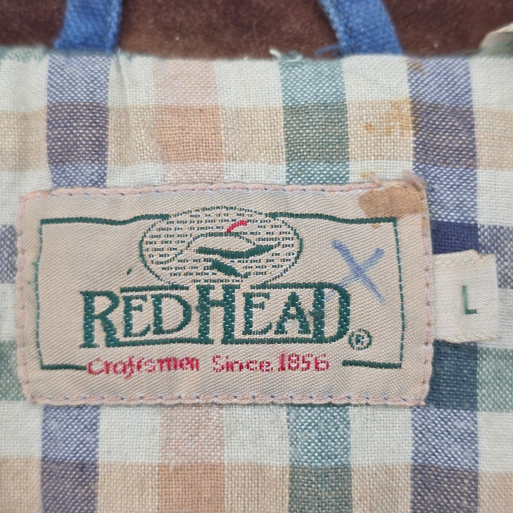 Vintage RedHead Lined Field Jacket Mens Large Blue Canvas Leather Collar Plaid - Picture 4 of 11